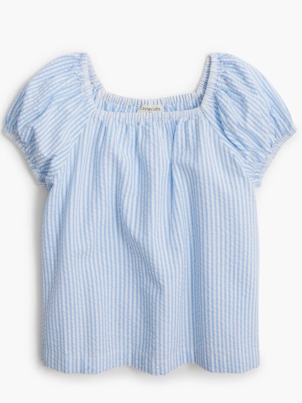 Crewcuts Light Blue SeerSucker Striped Puff-Sleeve Top-00C